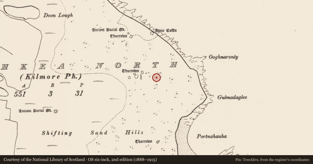 Ordnance Survey six-inch map, 2nd edition (1888–1915) covering the location of House - medieval, Inis Gé Thuaidh, County Mayo, with a pin at the register's coordinates