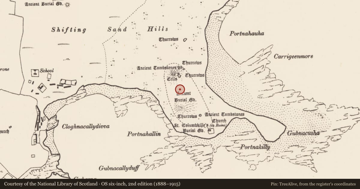 Ordnance Survey six-inch map, 2nd edition (1888–1915) covering the location of Field boundary, Inis Gé Thuaidh, County Mayo, with a pin at the register's coordinates