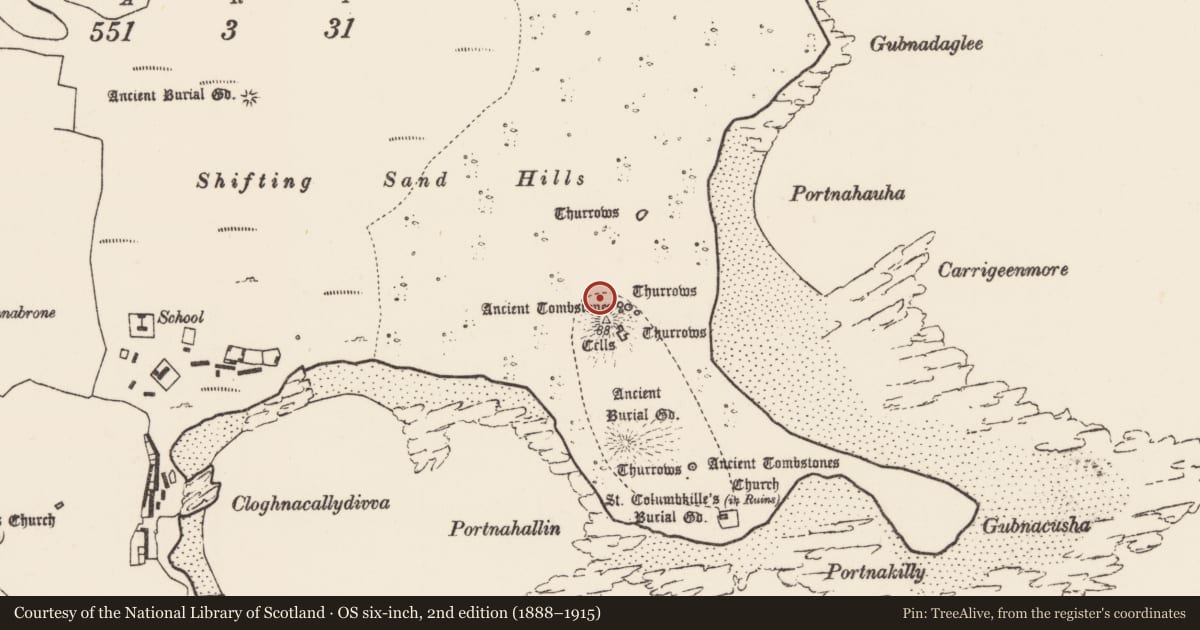 Ordnance Survey six-inch map, 2nd edition (1888–1915) covering the location of House - medieval, Inis Gé Thuaidh, County Mayo, with a pin at the register's coordinates