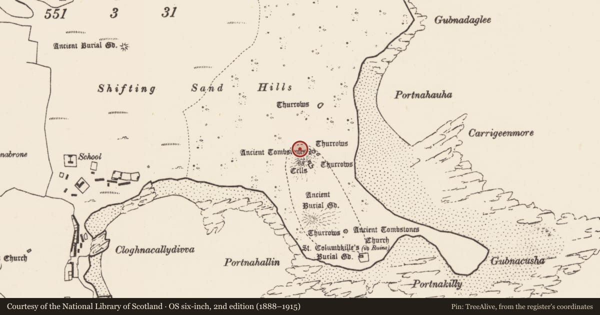 Ordnance Survey six-inch map, 2nd edition (1888–1915) covering the location of House - medieval, Inis Gé Thuaidh, County Mayo, with a pin at the register's coordinates