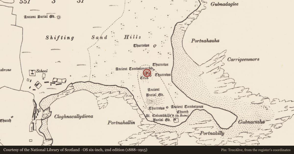 Ordnance Survey six-inch map, 2nd edition (1888–1915) covering the location of House - medieval, Inis Gé Thuaidh, County Mayo, with a pin at the register's coordinates