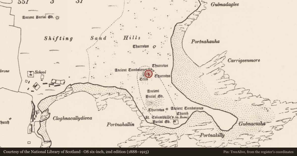 Ordnance Survey six-inch map, 2nd edition (1888–1915) covering the location of House - indeterminate date, Inis Gé Thuaidh, County Mayo, with a pin at the register's coordinates