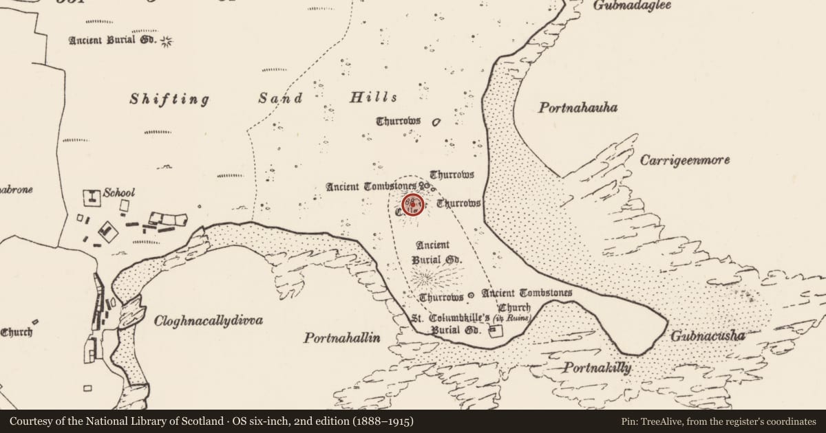 Ordnance Survey six-inch map, 2nd edition (1888–1915) covering the location of House - medieval, Inis Gé Thuaidh, County Mayo, with a pin at the register's coordinates