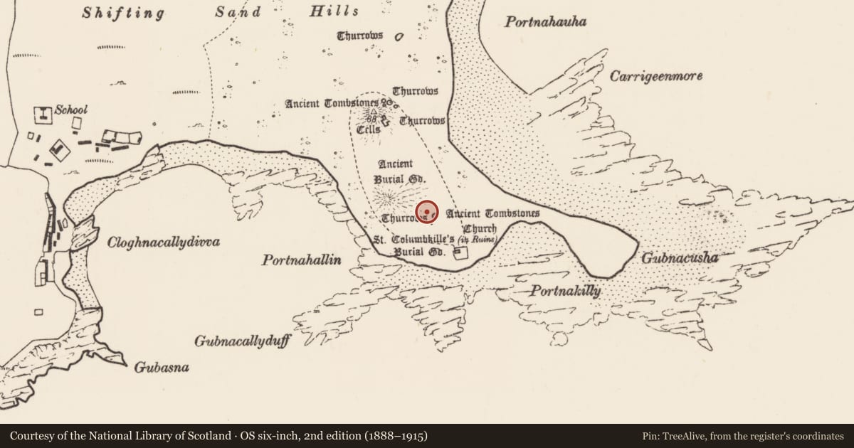 Ordnance Survey six-inch map, 2nd edition (1888–1915) covering the location of Platform, Inis Gé Thuaidh, County Mayo, with a pin at the register's coordinates