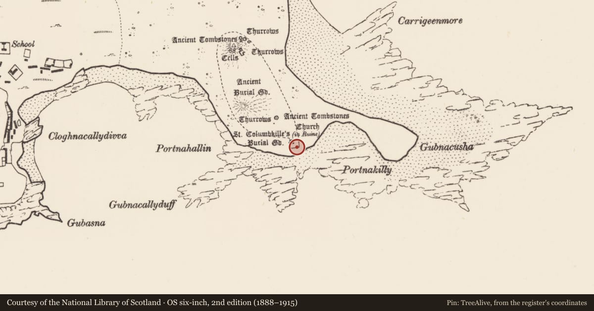 Ordnance Survey six-inch map, 2nd edition (1888–1915) covering the location of Midden, Inis Gé Thuaidh, County Mayo, with a pin at the register's coordinates