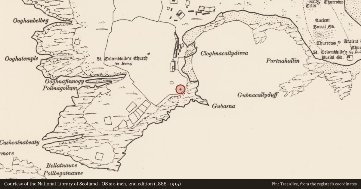 Ordnance Survey six-inch map, 2nd edition (1888–1915) covering the location of Midden, Inis Gé Thuaidh, County Mayo, with a pin at the register's coordinates