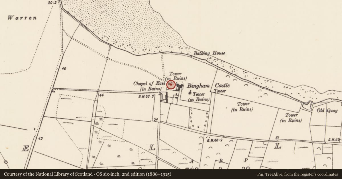 Ordnance Survey six-inch map, 2nd edition (1888–1915) covering the location of Designed landscape - folly, Oiligh, County Mayo, with a pin at the register's coordinates