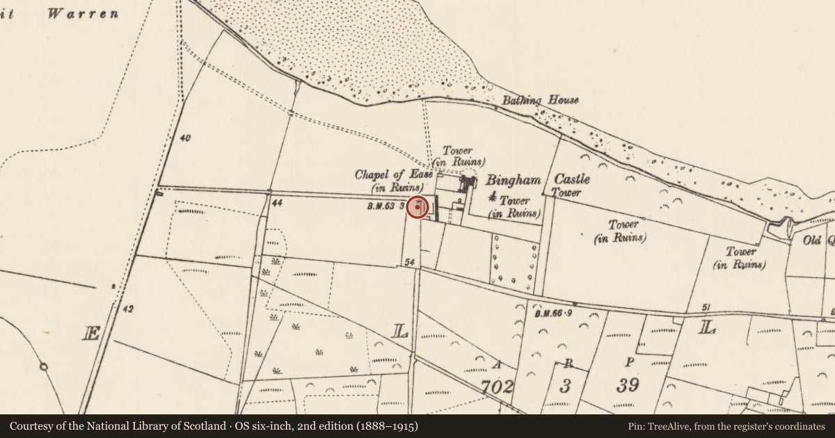 Ordnance Survey six-inch map, 2nd edition (1888–1915) covering the location of Architectural fragment, Oiligh, County Mayo, with a pin at the register's coordinates