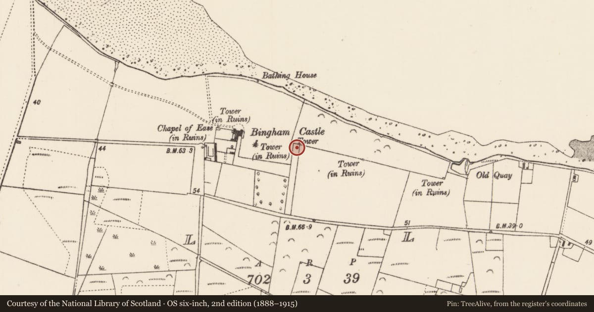 Ordnance Survey six-inch map, 2nd edition (1888–1915) covering the location of Designed landscape - folly, Oiligh, County Mayo, with a pin at the register's coordinates