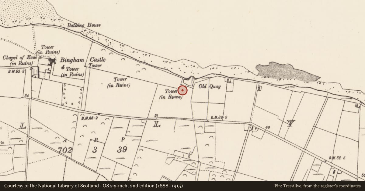 Ordnance Survey six-inch map, 2nd edition (1888–1915) covering the location of Designed landscape - folly, Oiligh, County Mayo, with a pin at the register's coordinates