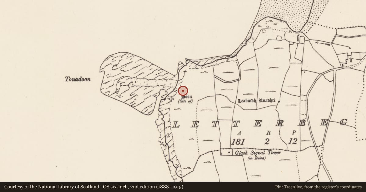 Ordnance Survey six-inch map, 2nd edition (1888–1915) covering the location of Promontory fort - coastal, Leitir Beag, County Mayo, with a pin at the register's coordinates