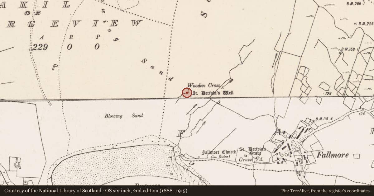 Ordnance Survey six-inch map, 2nd edition (1888–1915) covering the location of Ritual site - holy well, An Fál Mór, County Mayo, with a pin at the register's coordinates
