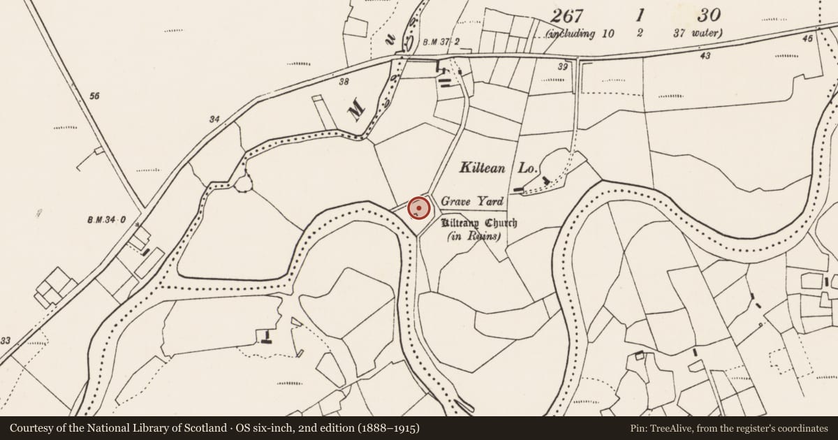 Ordnance Survey six-inch map, 2nd edition (1888–1915) covering the location of Religious house - unclassified, Kilteany, County Mayo, with a pin at the register's coordinates