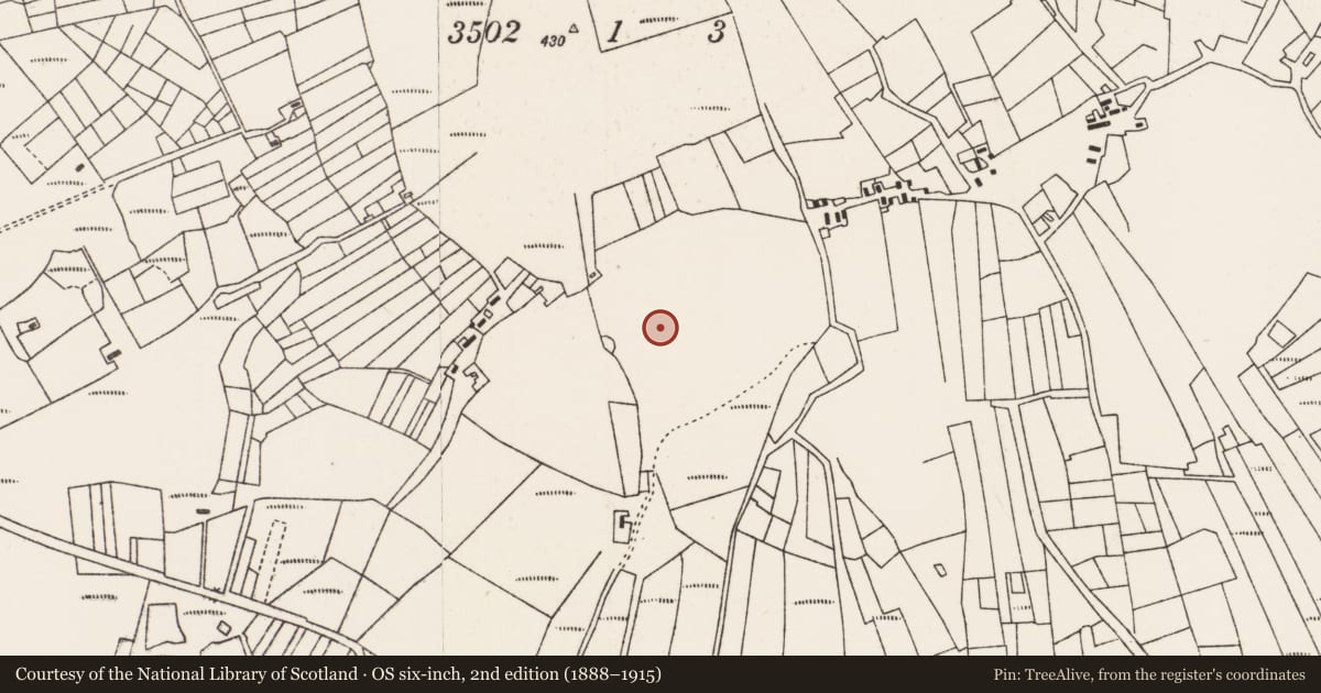 Ordnance Survey six-inch map, 2nd edition (1888–1915) covering the location of Children's burial ground, Troiste, County Mayo, with a pin at the register's coordinates
