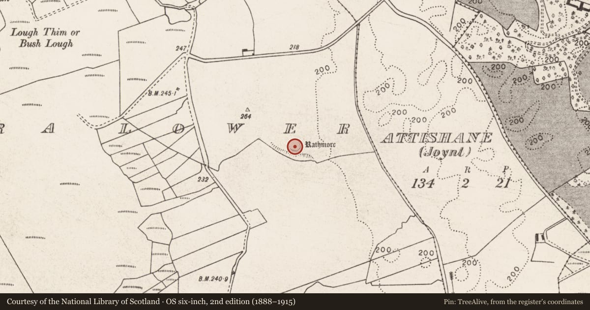 Ordnance Survey six-inch map, 2nd edition (1888–1915) covering the location of Ringfort - rath, Gortnahurra Lower, County Mayo, with a pin at the register's coordinates