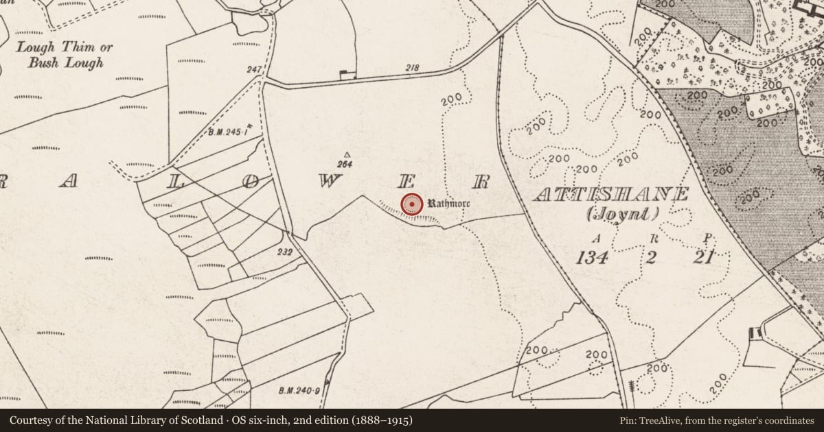 Ordnance Survey six-inch map, 2nd edition (1888–1915) covering the location of Souterrain, Gortnahurra Lower, County Mayo, with a pin at the register's coordinates