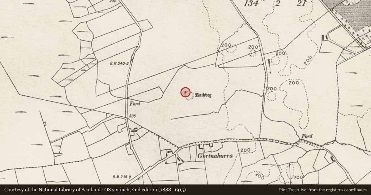 Ordnance Survey six-inch map, 2nd edition (1888–1915) covering the location of Ringfort - rath, Gortnahurra Lower, County Mayo, with a pin at the register's coordinates
