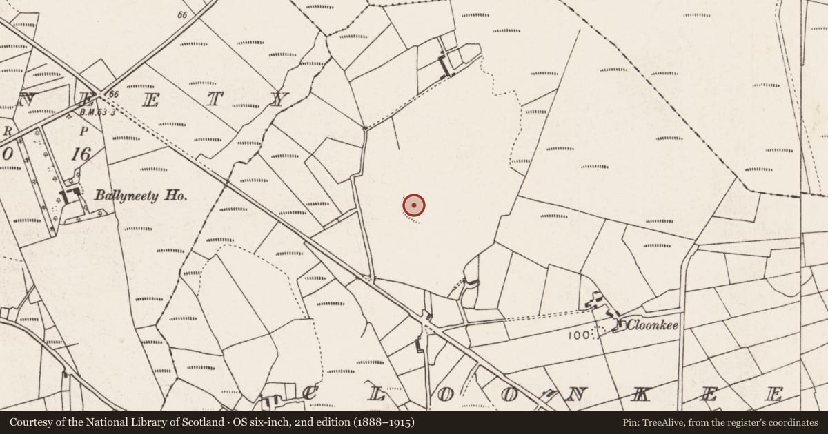 Ordnance Survey six-inch map, 2nd edition (1888–1915) covering the location of Enclosure, Cloonkee, County Mayo, with a pin at the register's coordinates