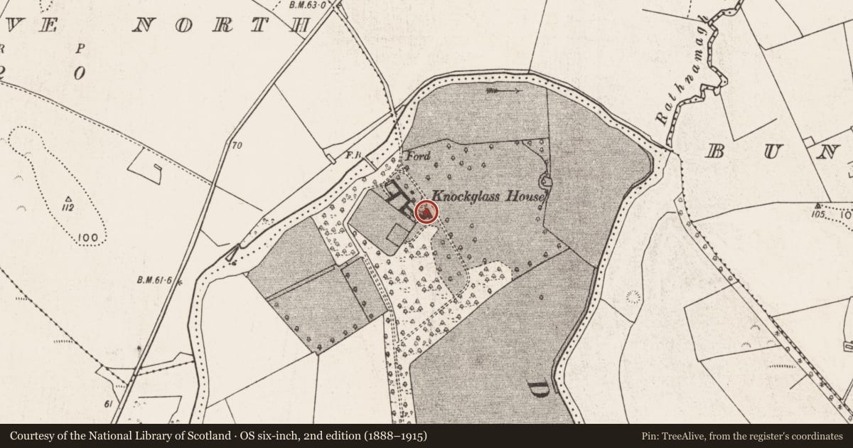 Ordnance Survey six-inch map, 2nd edition (1888–1915) covering the location of Castle - unclassified, Knockglass, County Mayo, with a pin at the register's coordinates
