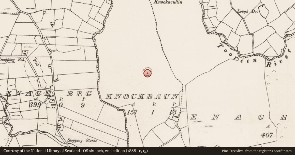 Ordnance Survey six-inch map, 2nd edition (1888–1915) covering the location of Ringfort - rath, Knockbaun, County Mayo, with a pin at the register's coordinates