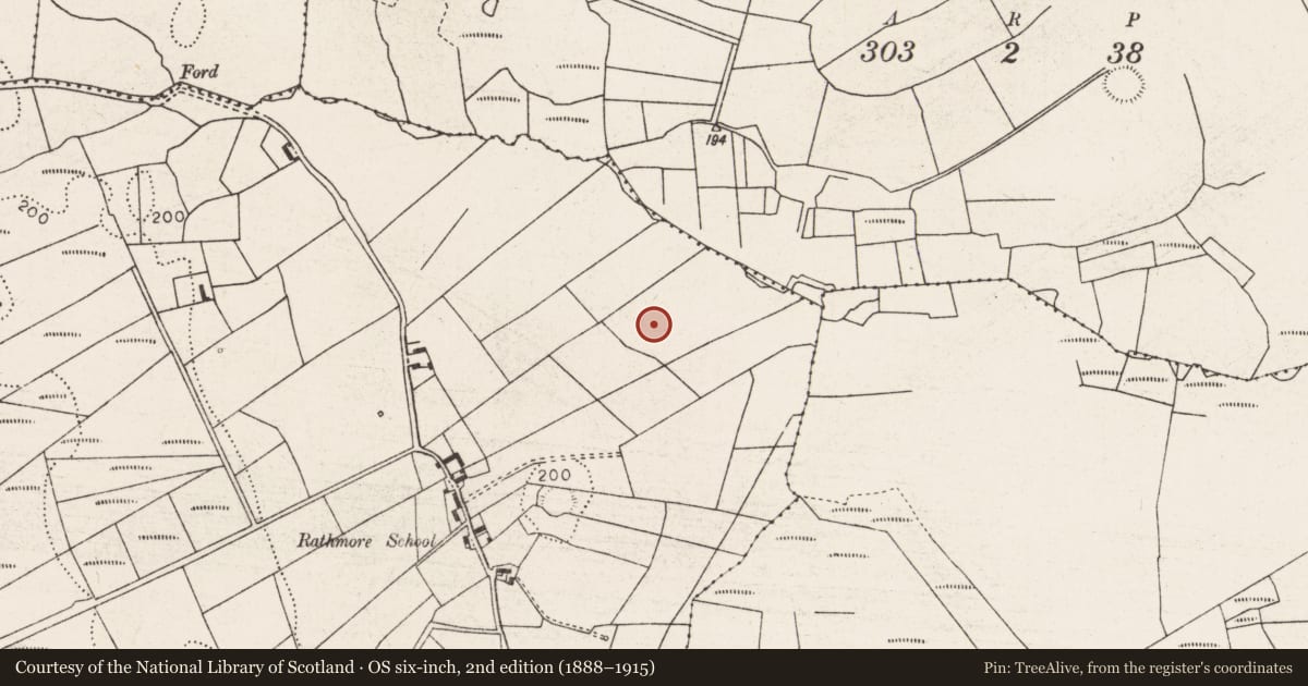 Ordnance Survey six-inch map, 2nd edition (1888–1915) covering the location of Ringfort - rath, Rathmore, County Mayo, with a pin at the register's coordinates