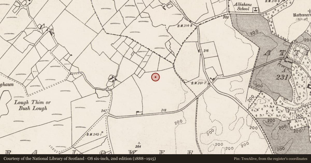 Ordnance Survey six-inch map, 2nd edition (1888–1915) covering the location of Children's burial ground, Gortnahurra Lower, County Mayo, with a pin at the register's coordinates
