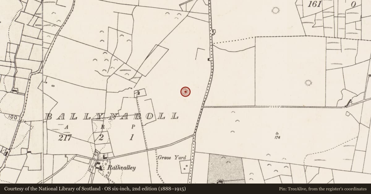 Ordnance Survey six-inch map, 2nd edition (1888–1915) covering the location of Ringfort - rath, Ballynaboll, County Mayo, with a pin at the register's coordinates