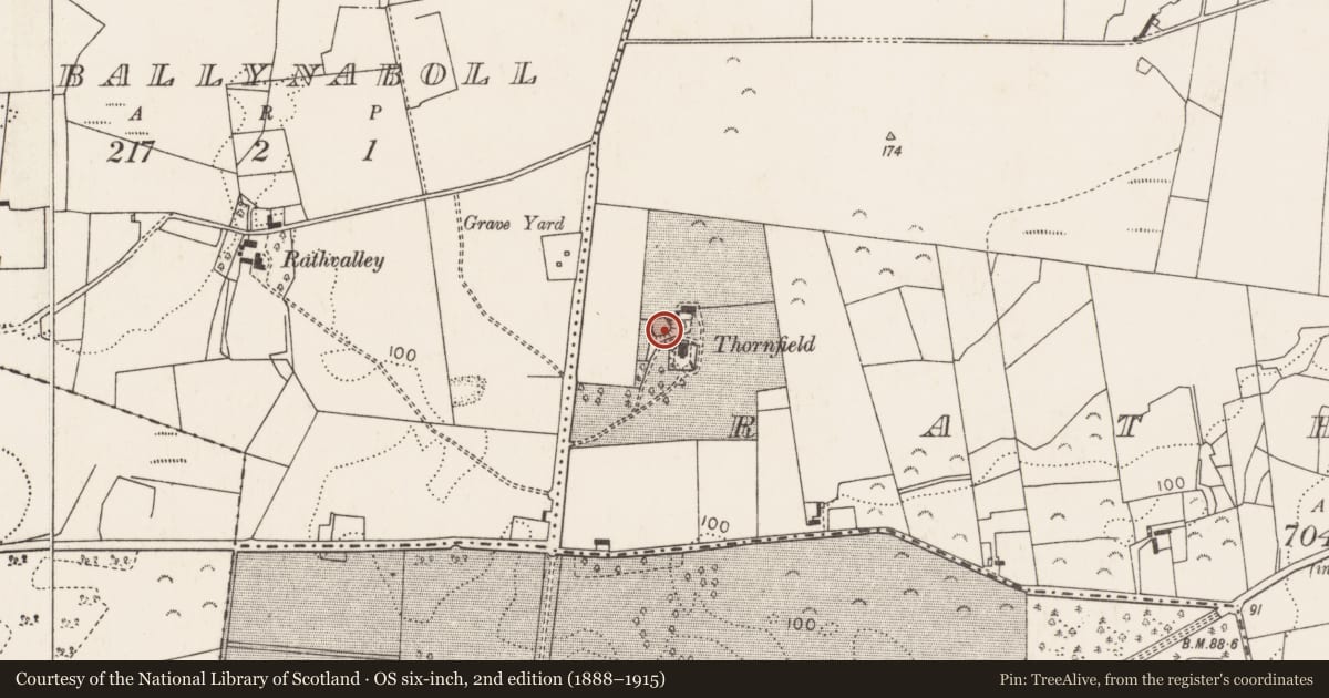Ordnance Survey six-inch map, 2nd edition (1888–1915) covering the location of Enclosure, Rathbal, County Mayo, with a pin at the register's coordinates