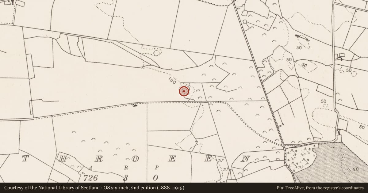 Ordnance Survey six-inch map, 2nd edition (1888–1915) covering the location of Ringfort - rath, Rathroeen, County Mayo, with a pin at the register's coordinates