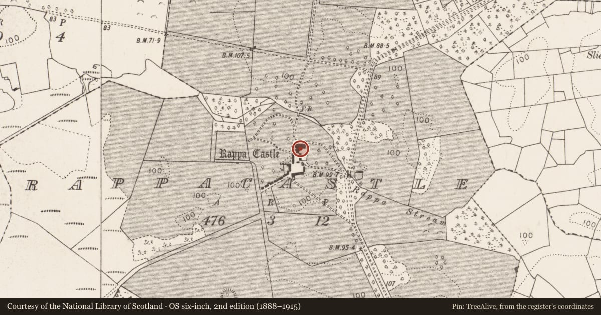 Ordnance Survey six-inch map, 2nd edition (1888–1915) covering the location of House - 16th/17th century, Rappacastle, County Mayo, with a pin at the register's coordinates