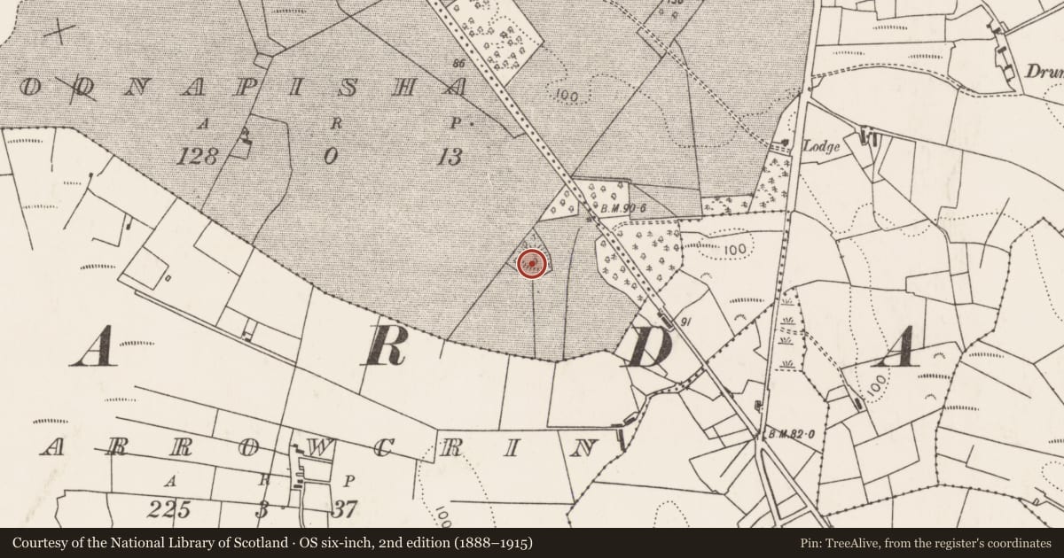 Ordnance Survey six-inch map, 2nd edition (1888–1915) covering the location of Enclosure, Cloonapisha, County Mayo, with a pin at the register's coordinates