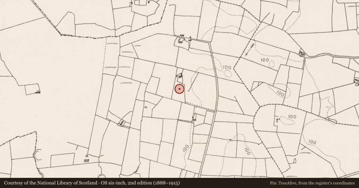 Ordnance Survey six-inch map, 2nd edition (1888–1915) covering the location of Ringfort - rath, Croftonpark, County Mayo, with a pin at the register's coordinates