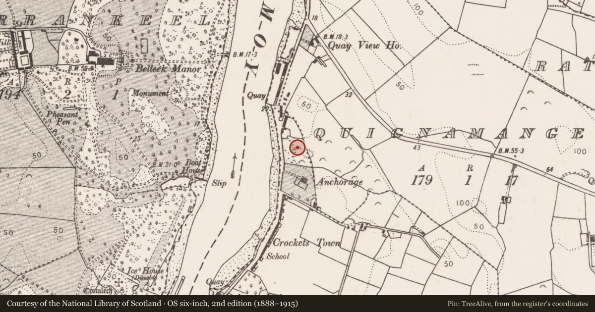 Ordnance Survey six-inch map, 2nd edition (1888–1915) covering the location of Enclosure, Quignalecka, County Mayo, with a pin at the register's coordinates