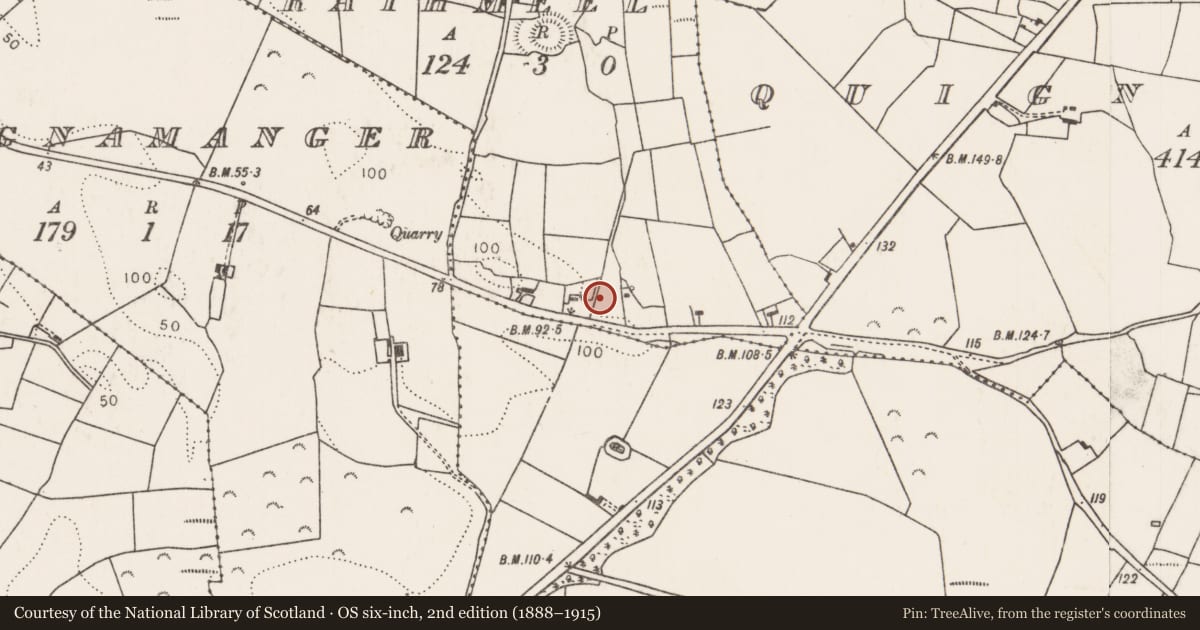 Ordnance Survey six-inch map, 2nd edition (1888–1915) covering the location of Earthwork, Rathmeel, County Mayo, with a pin at the register's coordinates
