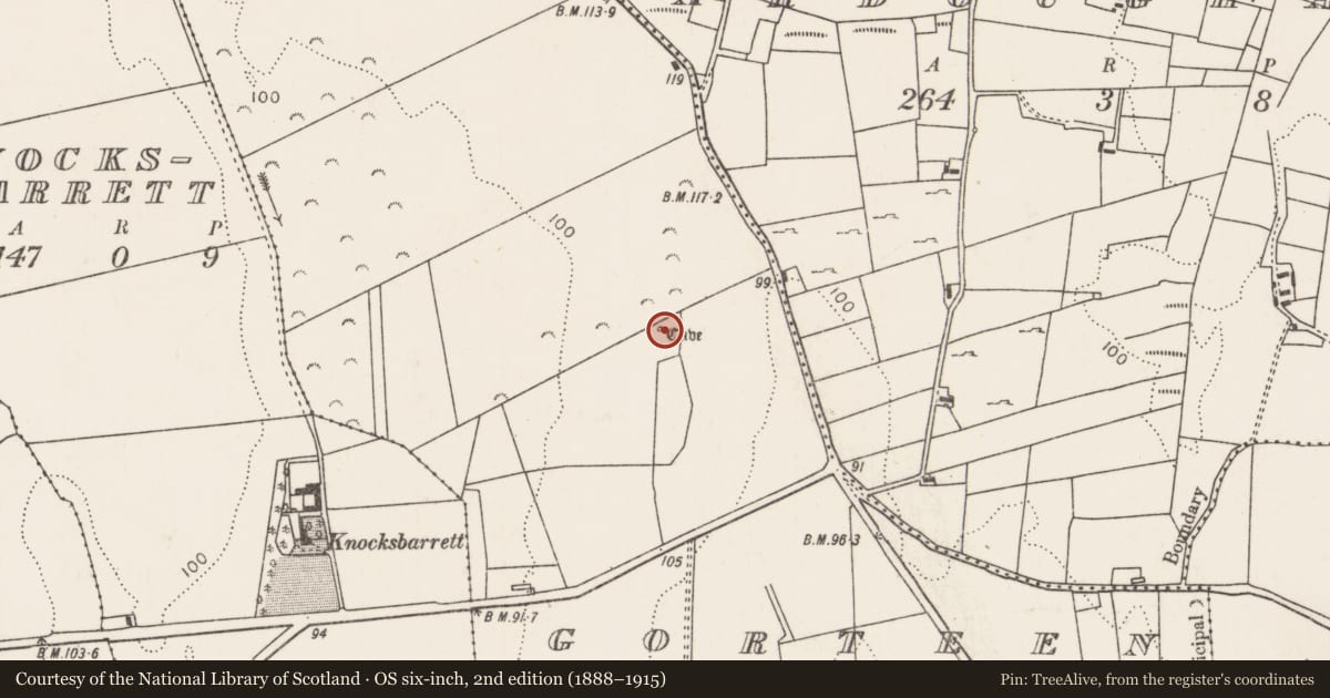 Ordnance Survey six-inch map, 2nd edition (1888–1915) covering the location of Souterrain, Gorteen, County Mayo, with a pin at the register's coordinates