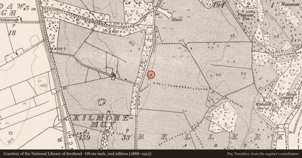 Ordnance Survey six-inch map, 2nd edition (1888–1915) covering the location of Fulacht fia, Belleek, County Mayo, with a pin at the register's coordinates