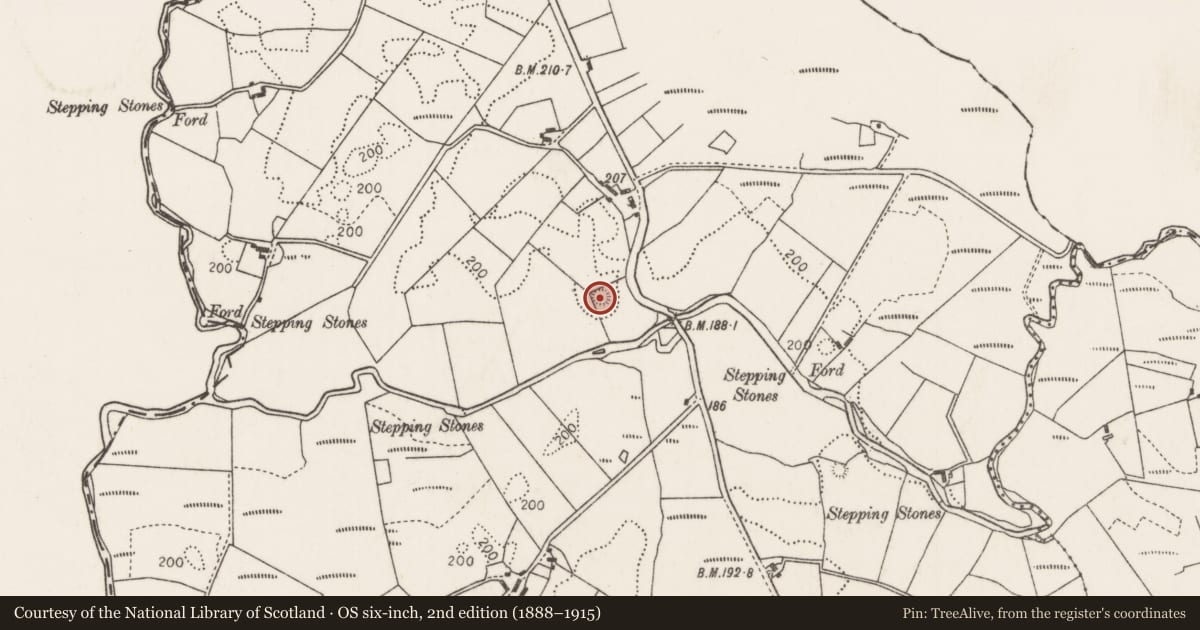 Ordnance Survey six-inch map, 2nd edition (1888–1915) covering the location of Barrow - ring-barrow, Carha, County Mayo, with a pin at the register's coordinates