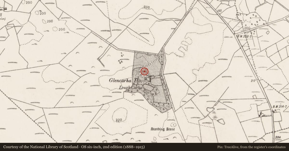 Ordnance Survey six-inch map, 2nd edition (1888–1915) covering the location of Enclosure, Carha, County Mayo, with a pin at the register's coordinates