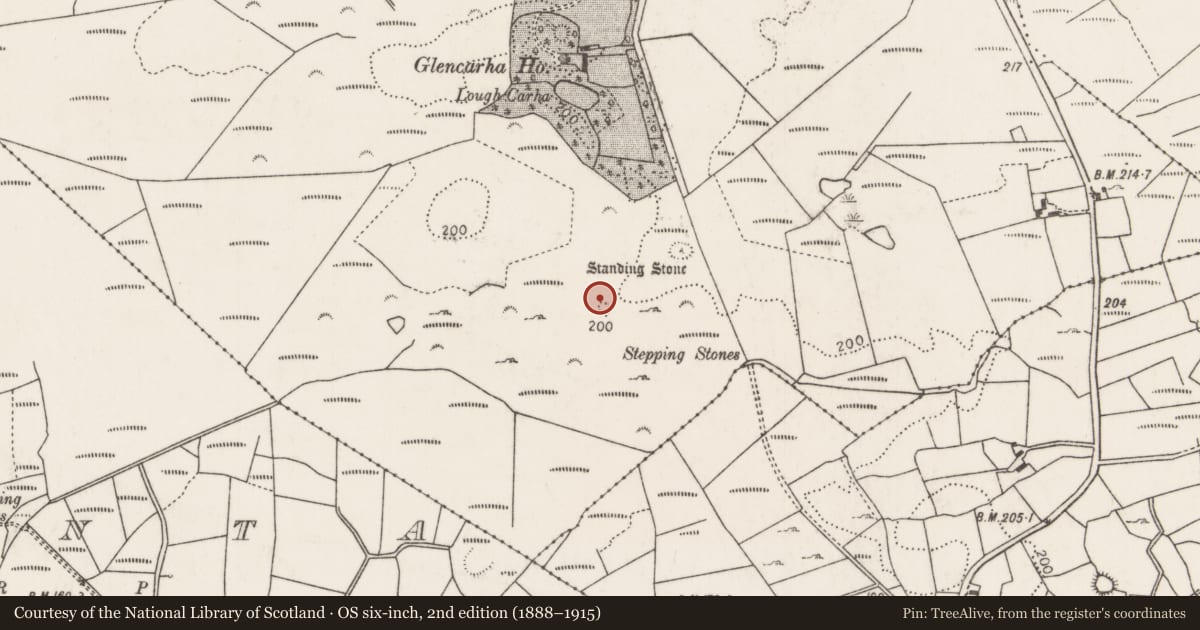 Ordnance Survey six-inch map, 2nd edition (1888–1915) covering the location of Mound, Carha, County Mayo, with a pin at the register's coordinates