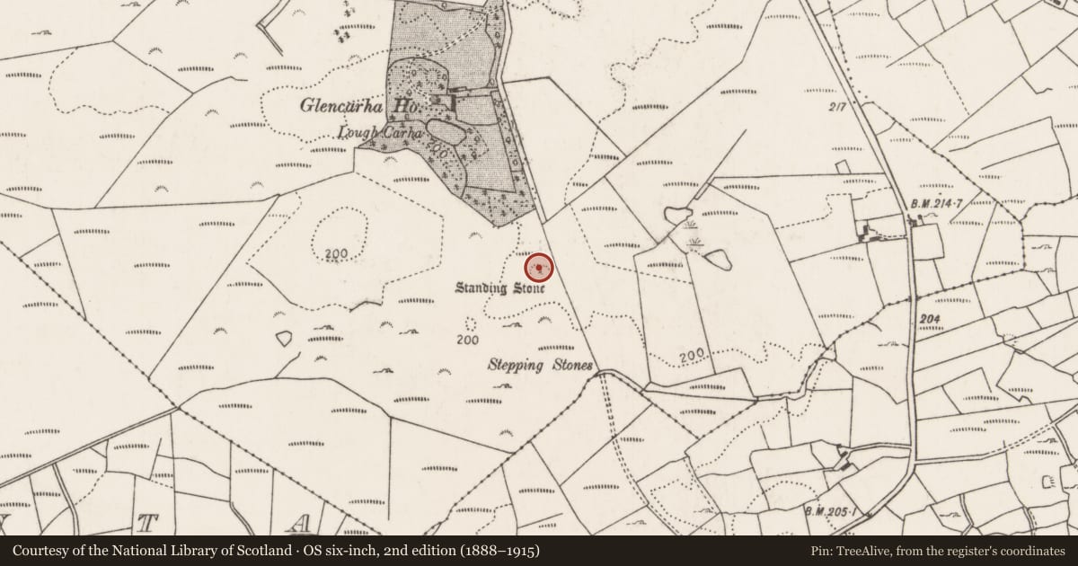 Ordnance Survey six-inch map, 2nd edition (1888–1915) covering the location of Enclosure, Carha, County Mayo, with a pin at the register's coordinates