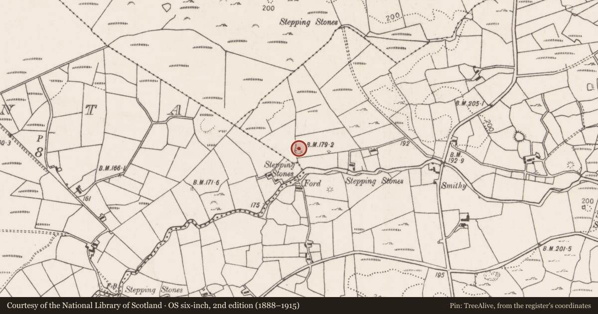 Ordnance Survey six-inch map, 2nd edition (1888–1915) covering the location of Barrow - ring-barrow, Carrownaglogh, County Mayo, with a pin at the register's coordinates