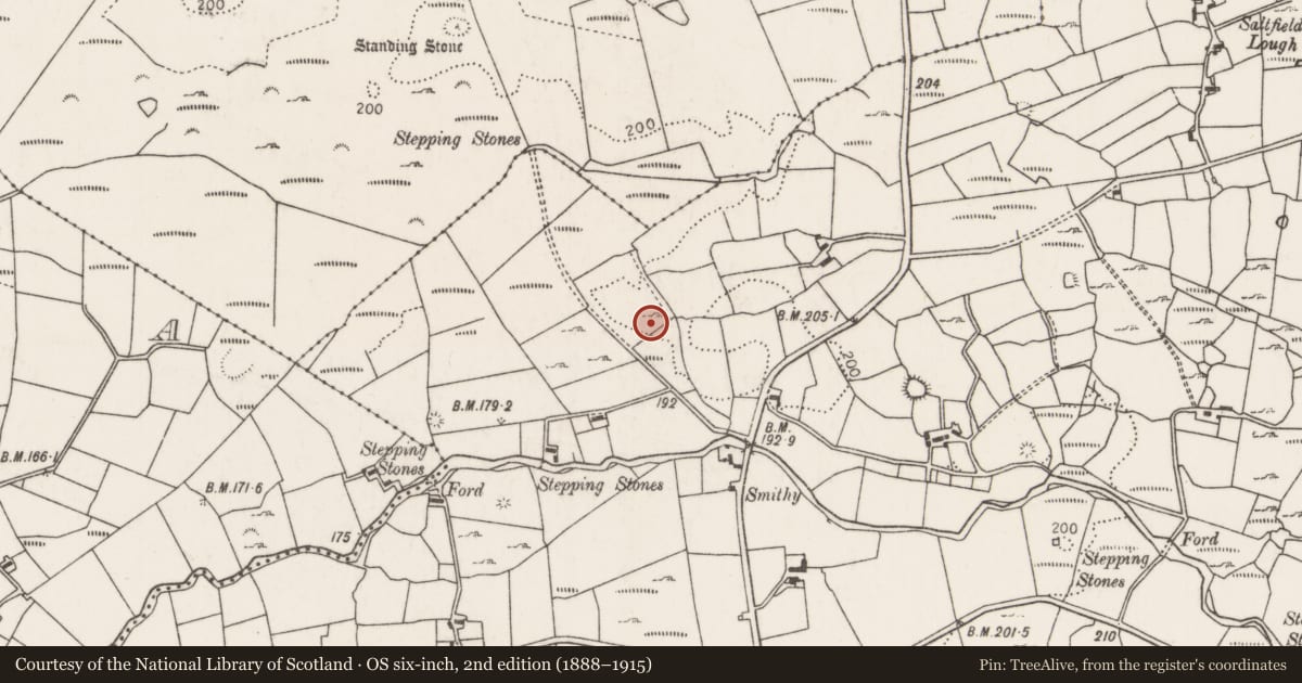 Ordnance Survey six-inch map, 2nd edition (1888–1915) covering the location of Souterrain, Carrownaglogh, County Mayo, with a pin at the register's coordinates