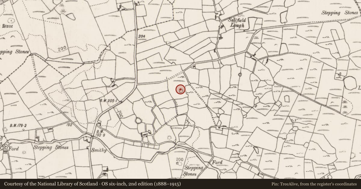 Ordnance Survey six-inch map, 2nd edition (1888–1915) covering the location of Enclosure, Carrownaglogh, County Mayo, with a pin at the register's coordinates