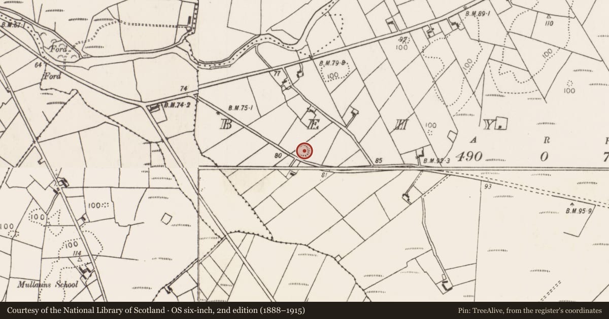 Ordnance Survey six-inch map, 2nd edition (1888–1915) covering the location of Barrow - ring-barrow, Behy Beg, County Mayo, with a pin at the register's coordinates