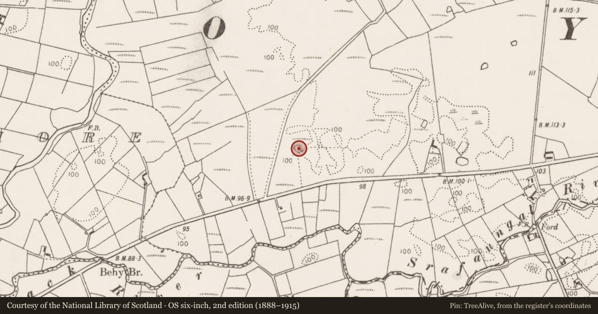 Ordnance Survey six-inch map, 2nd edition (1888–1915) covering the location of Earthwork, Corimla South, County Mayo, with a pin at the register's coordinates