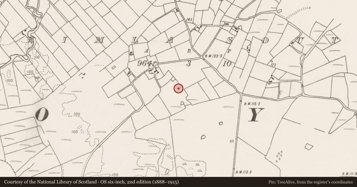 Ordnance Survey six-inch map, 2nd edition (1888–1915) covering the location of Megalithic tomb - unclassified, Corimla South, County Mayo, with a pin at the register's coordinates