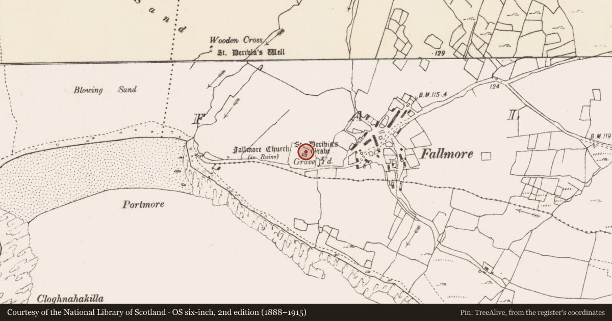 Ordnance Survey six-inch map, 2nd edition (1888–1915) covering the location of Cross-inscribed stone, An Fál Mór, County Mayo, with a pin at the register's coordinates