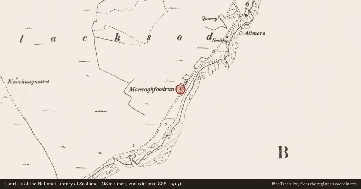 Ordnance Survey six-inch map, 2nd edition (1888–1915) covering the location of Ringfort - cashel, An Fál Mór, County Mayo, with a pin at the register's coordinates
