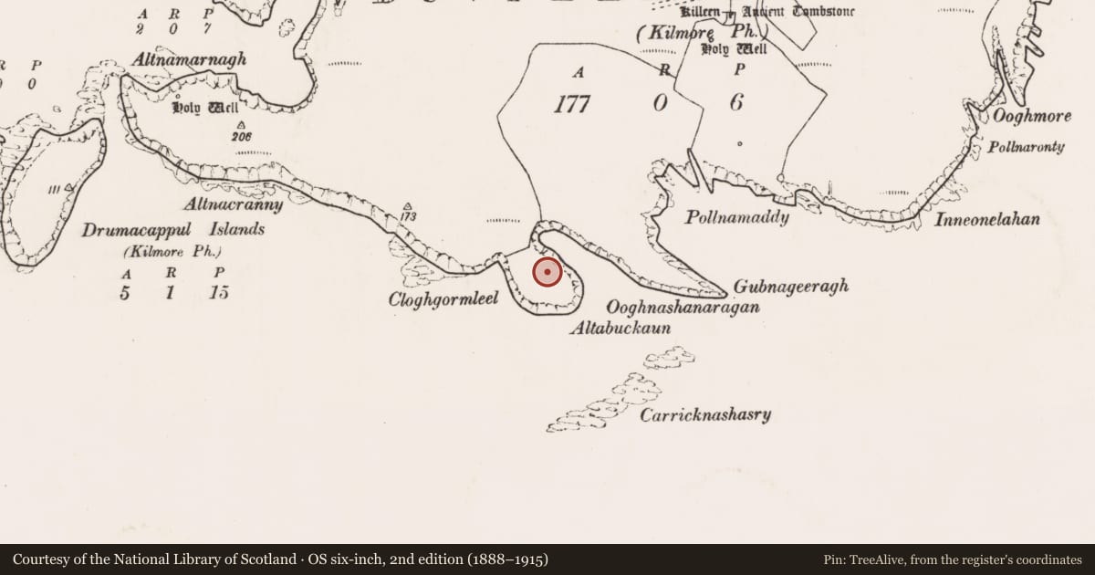 Ordnance Survey six-inch map, 2nd edition (1888–1915) covering the location of Promontory fort - coastal, Dubhoileán Mór, County Mayo, with a pin at the register's coordinates