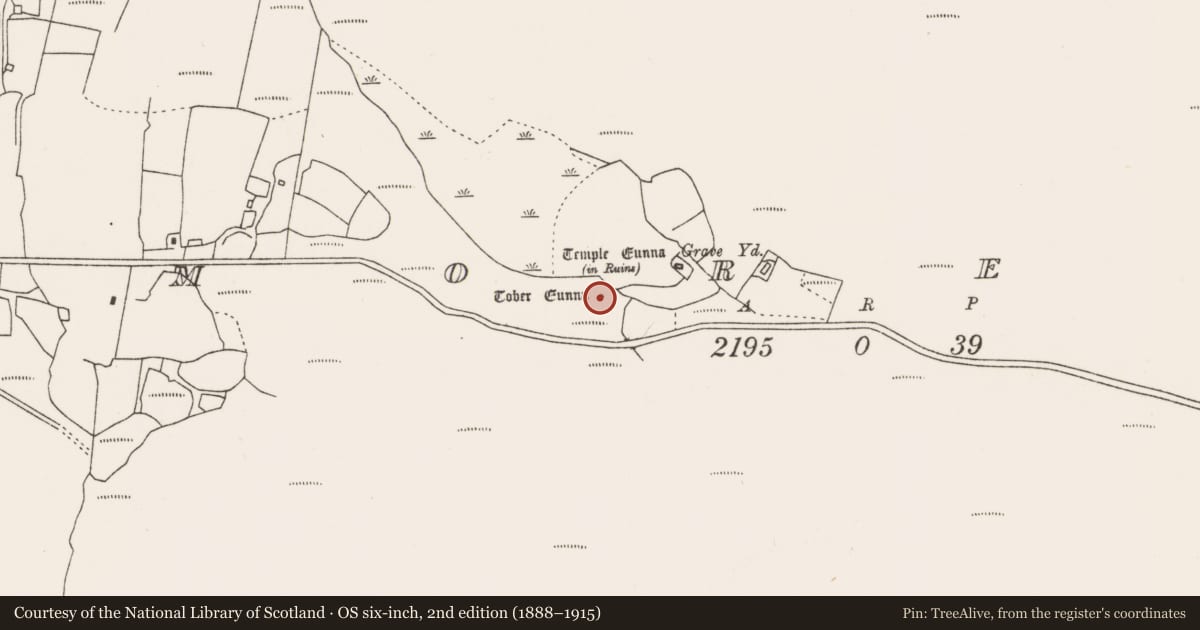 Ordnance Survey six-inch map, 2nd edition (1888–1915) covering the location of Ritual site - holy well, Bunmore West, County Mayo, with a pin at the register's coordinates